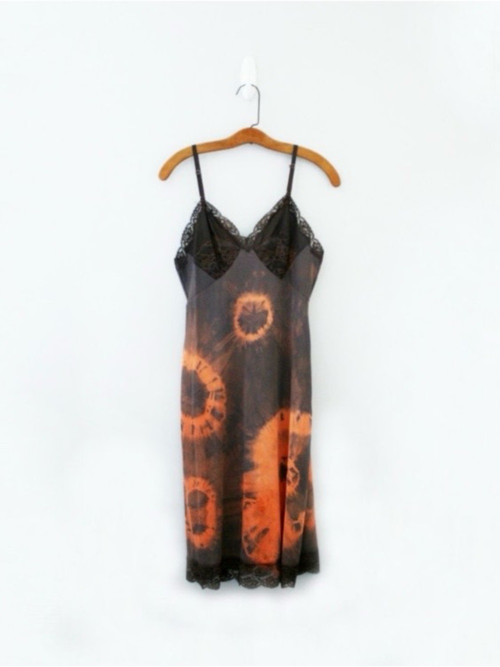 Black & Orange Tie-Dye Lace Slip Dress